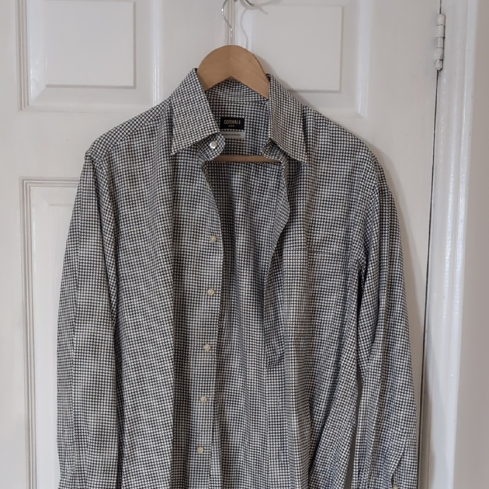 Cornali made In Italy Men's Black & White Micro-Check Button-Down Shirt